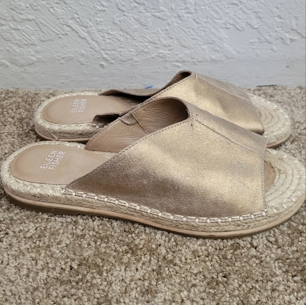 Eileen Fisher Milly Gold Metallic Suede Espadrille Size 8.5